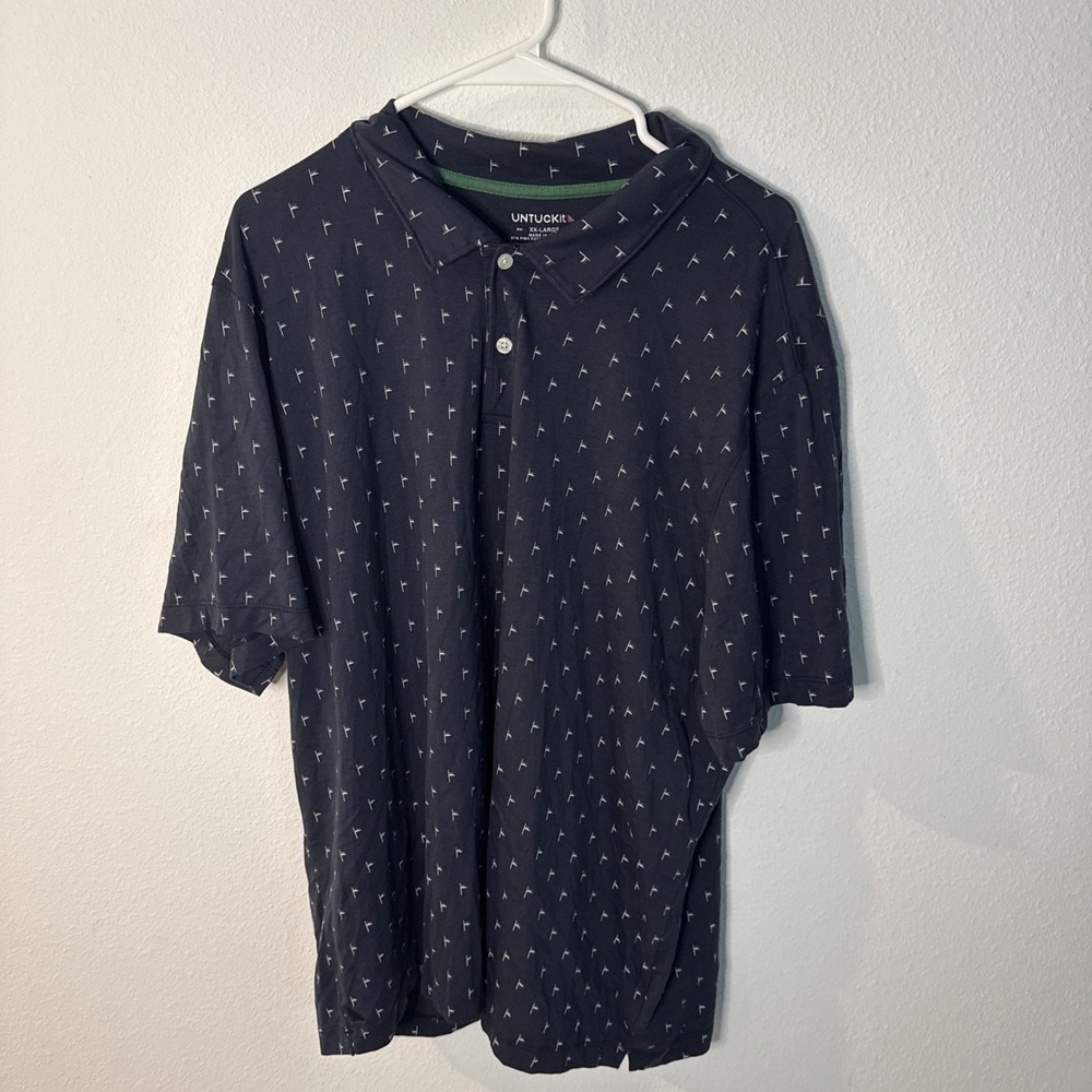 UNTUCKit Pourret Short Sleeve Polo Shirt Men's 2XL Pima Cotton Golf Flag Pattern